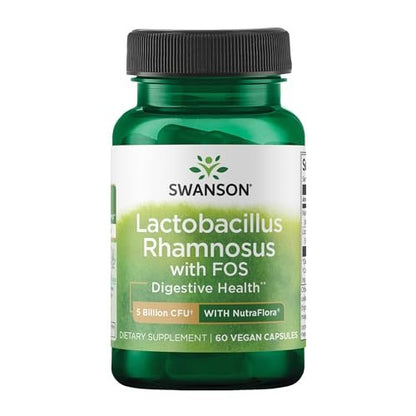 Swanson Lactobacillus Rhamnosus mit FOS - 5 Milliarden KBE - Unterstützung für die Verdauungsgesundheit mit Fructooligosacchariden - Probiotikum für die Magen-Darm-Gesundheit* - Vegan - 60 vegane Kapseln