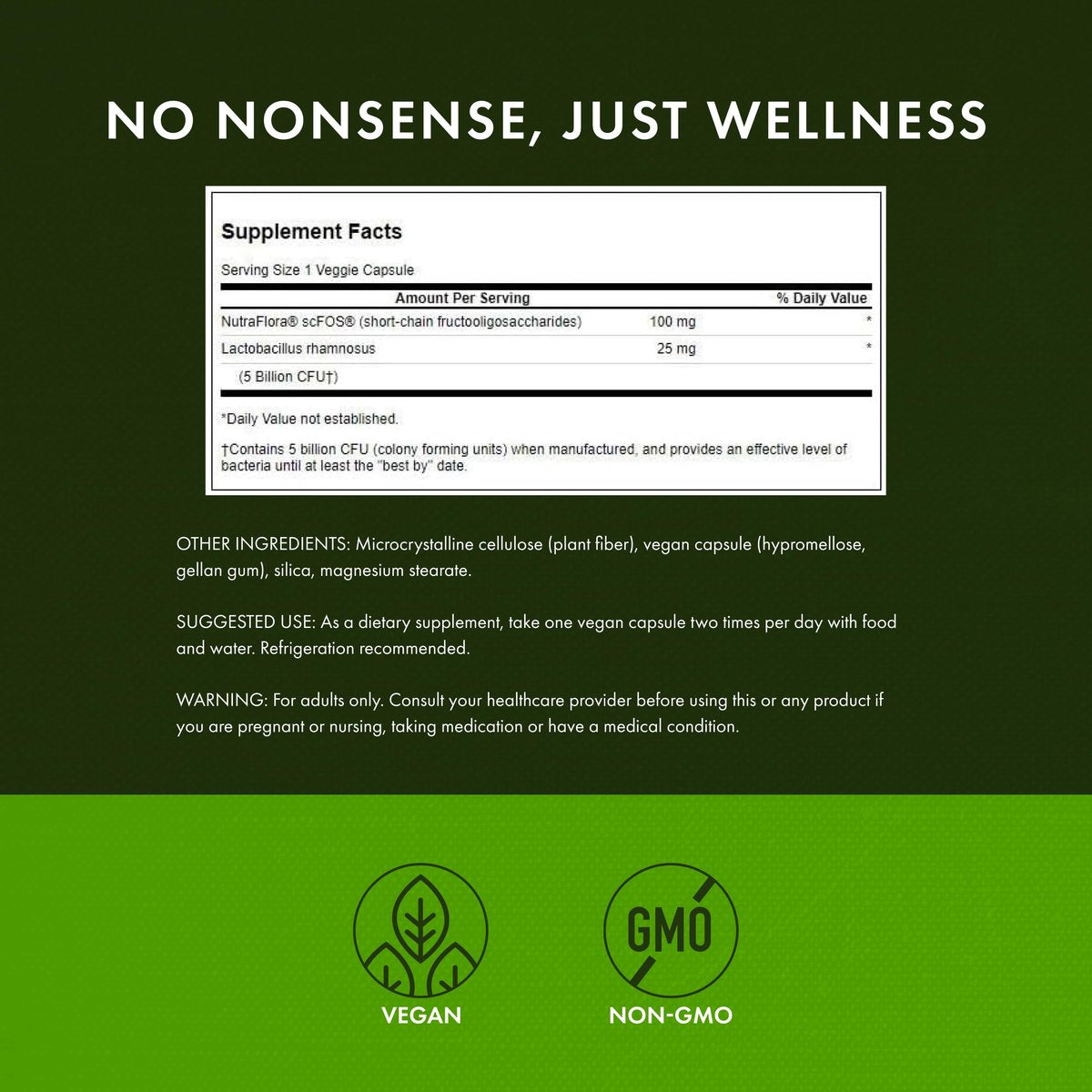 Swanson Lactobacillus Rhamnosus mit FOS - 5 Milliarden KBE - Unterstützung für die Verdauungsgesundheit mit Fructooligosacchariden - Probiotikum für die Magen-Darm-Gesundheit* - Vegan - 60 vegane Kapseln