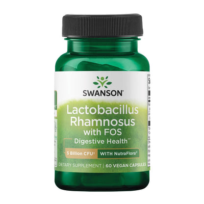 Swanson Lactobacillus Rhamnosus mit FOS - 5 Milliarden KBE - Unterstützung für die Verdauungsgesundheit mit Fructooligosacchariden - Probiotikum für die Magen-Darm-Gesundheit* - Vegan - 60 vegane Kapseln