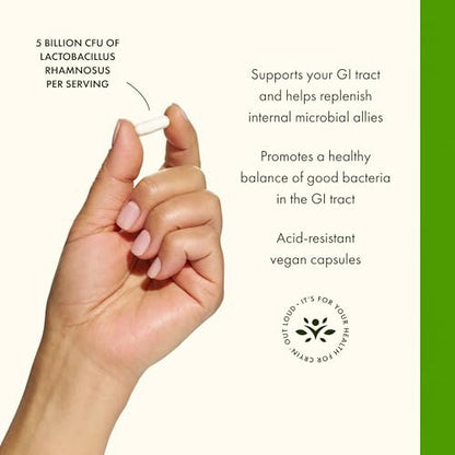 Swanson Lactobacillus Rhamnosus mit FOS - 5 Milliarden KBE - Unterstützung für die Verdauungsgesundheit mit Fructooligosacchariden - Probiotikum für die Magen-Darm-Gesundheit* - Vegan - 60 vegane Kapseln
