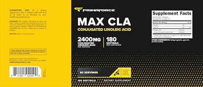 Primaforce CLA 2400 mg pro Portion (180 Weichkapseln) - Max CLA - für Männer und Frauen, nicht stimulierend, GMO-frei & glutenfrei