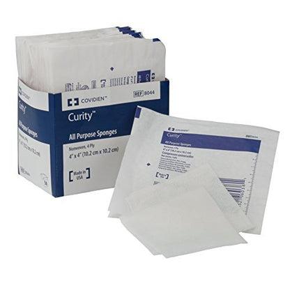 Covidien Curity Non-Woven Allzweck-Wundkompresse, steril, 4x4 cm, 4-lagig, 2er-Packung (50 Packungen)