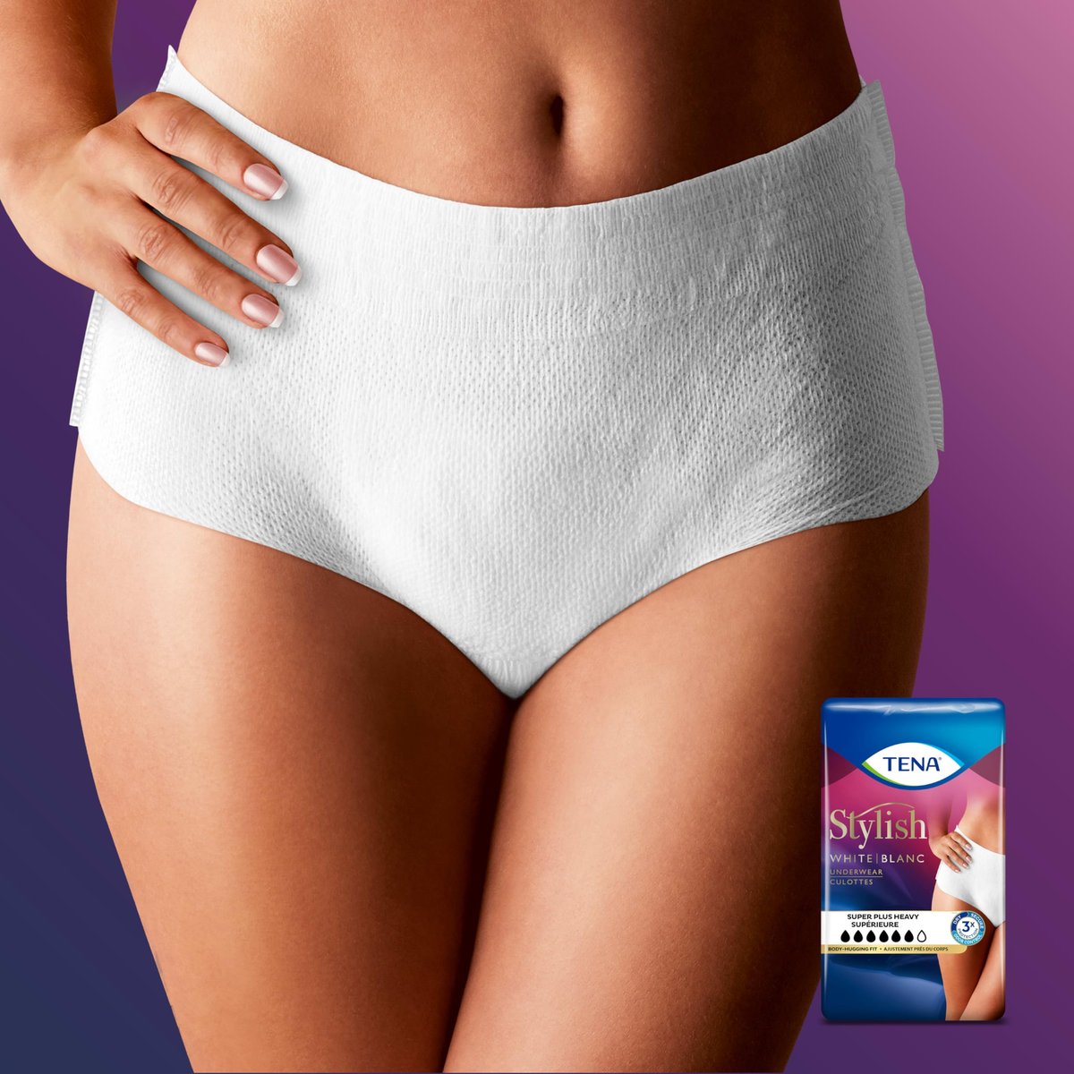 TENA Stylish White Inkontinenzslip für Frauen, Super Plus starke Saugfähigkeit, Erwachsenenwindeln, Small/Medium (Taillenumfang 74-102 cm), 18 Stück