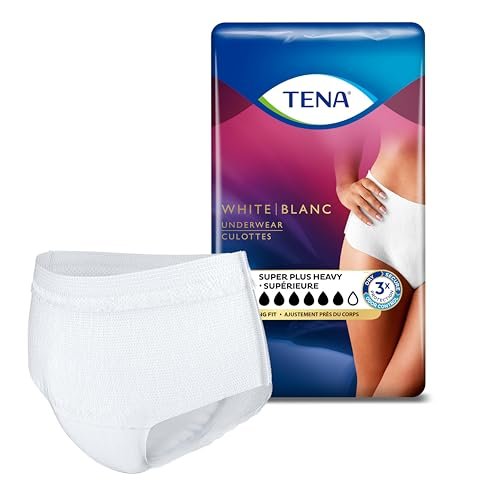 TENA Stylish White Inkontinenzslip für Frauen, Super Plus starke Saugfähigkeit, Erwachsenenwindeln, Small/Medium (Taillenumfang 74-102 cm), 18 Stück