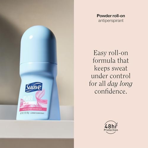 Suave Roll-On Deodorant für Frauen, Powder Fresh Duft, 3er-Pack – Antitranspirant Deodorant mit 24h Schweiß- und Geruchsschutz, 2,7 Oz pro Stück