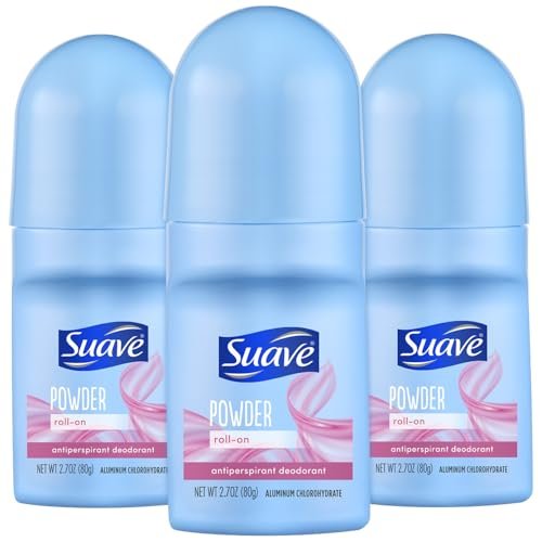 Suave Roll-On Deodorant für Frauen, Powder Fresh Duft, 3er-Pack – Antitranspirant Deodorant mit 24h Schweiß- und Geruchsschutz, 2,7 Oz pro Stück