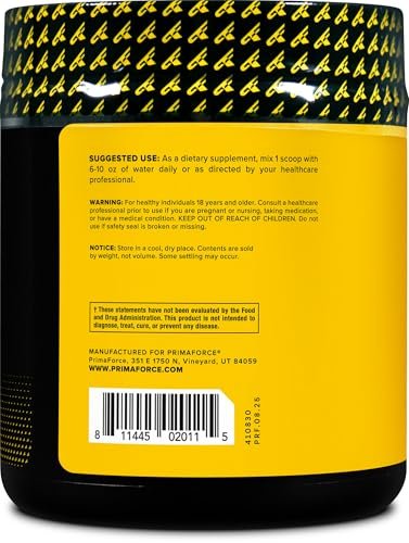 PrimaForce L-Citrullin-Malat-Pulver, ungesüßt, Pre-Workout-Supplement, 200 g – Steigert Energie, Fördert Erholung, Verbessert Kraftleistung – Vegan, Nicht-GVO