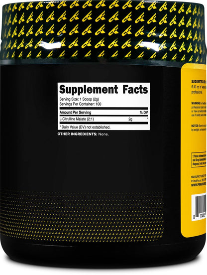 PrimaForce L-Citrullin-Malat-Pulver, ungesüßt, Pre-Workout-Supplement, 200 g – Steigert Energie, Fördert Erholung, Verbessert Kraftleistung – Vegan, Nicht-GVO