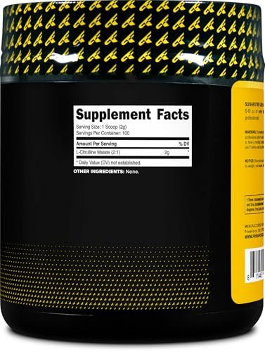 PrimaForce L-Citrullin-Malat-Pulver, ungesüßt, Pre-Workout-Supplement, 200 g – Steigert Energie, Fördert Erholung, Verbessert Kraftleistung – Vegan, Nicht-GVO