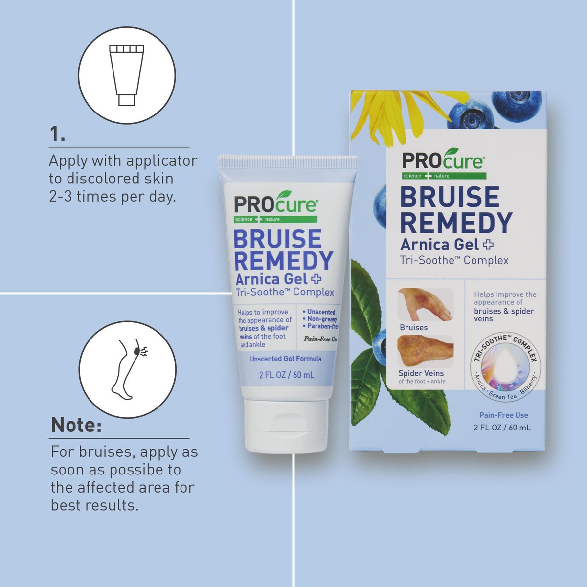 PROcure Prell-Gel gegen Blutergüsse – Arnika Montana & MSM zur Reduzierung von Blutergüssen, Besenreisern & Hautverfärbungen an Füßen & Knöcheln