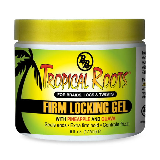 Bronner Bros Tropical Roots Firm Locking Gel - Loc & Twist Gel für Braids, Twists & Locs mit Ananas- und Guavenextrakten, Vitamin B5 & B12 - Starker Halt, kein Abblättern, Feuchtigkeit & Glanz - 177 ml