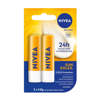 NIVEA Sun Pflegende Lippenpflegestifte mit LSF 30, Duo-Pack (2 x 4,8 g)