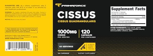 Primaforce Cissus Quadrangularis Extrakt, 120 Kapseln, 1000 mg pro Portion - Glutenfrei, Nicht-GVO