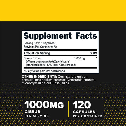 Primaforce Cissus Quadrangularis Extrakt, 120 Kapseln, 1000 mg pro Portion - Glutenfrei, Nicht-GVO