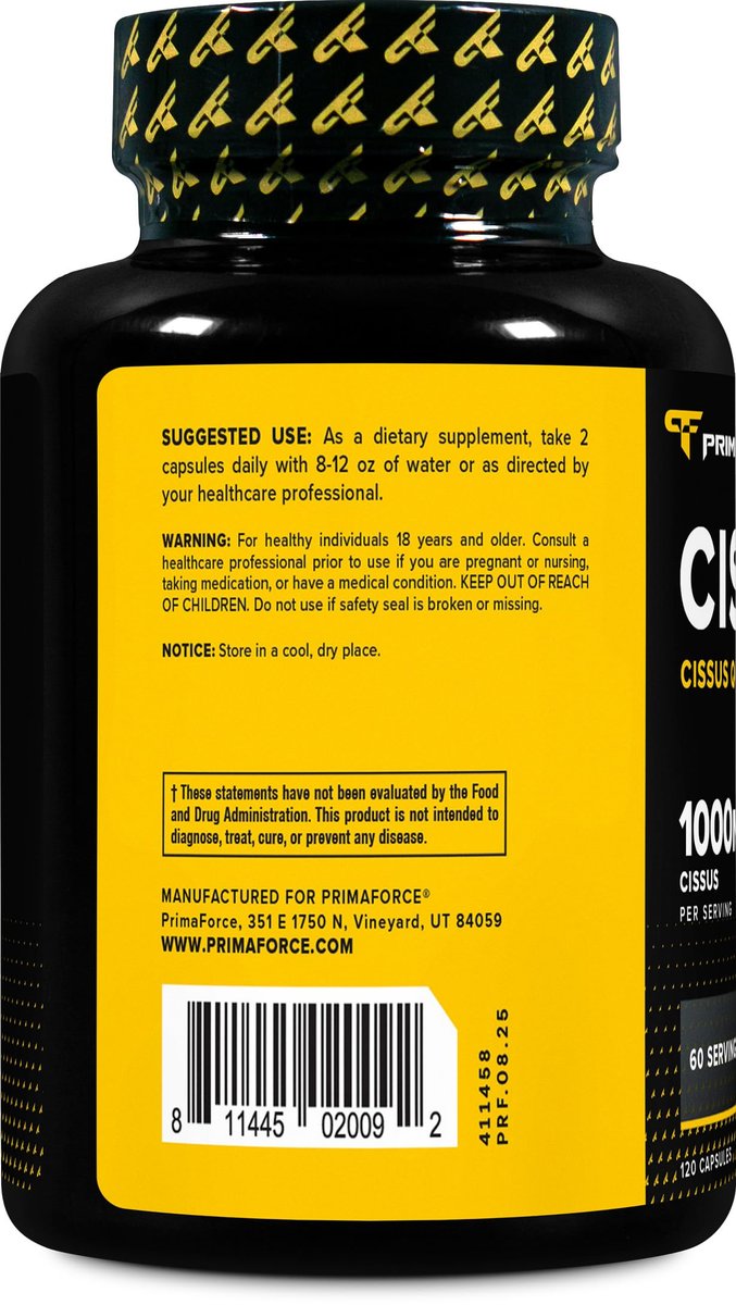 Primaforce Cissus Quadrangularis Extrakt, 120 Kapseln, 1000 mg pro Portion - Glutenfrei, Nicht-GVO