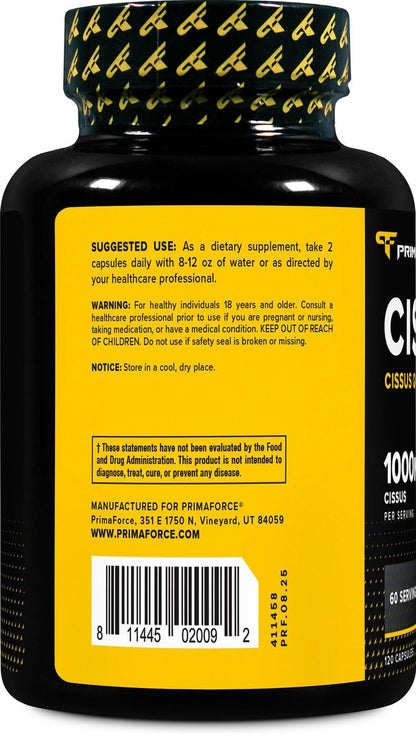 Primaforce Cissus Quadrangularis Extrakt, 120 Kapseln, 1000 mg pro Portion - Glutenfrei, Nicht-GVO