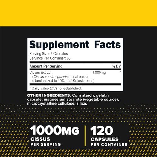 Primaforce Cissus Quadrangularis Extrakt, 120 Kapseln, 1000 mg pro Portion - Glutenfrei, Nicht-GVO