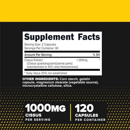 Primaforce Cissus Quadrangularis Extrakt, 120 Kapseln, 1000 mg pro Portion - Glutenfrei, Nicht-GVO