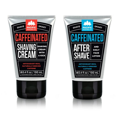 Pacific Shaving Company Koffeinhaltiges Rasiercreme & Aftershave Set - Rasier-Set für Männer - Antioxidantien + Koffein angereicherte Rasiercreme + Aftershave Lotion (3,4 Unzen, 2er-Pack)