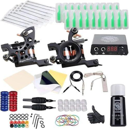 Dragonhawk Traditional Pro Komplettes Tattoo-Set – Zwei Maschinen, Farben, Netzteile, Einwegnadeln, Griffe – Ideal für Anfänger und Start-Tätowierer