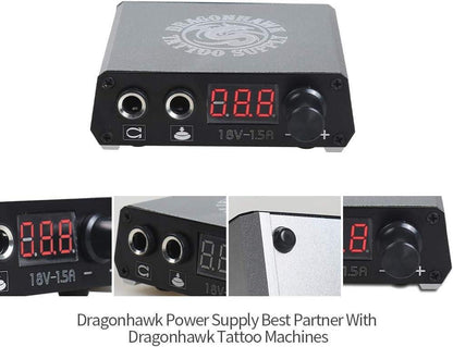 Dragonhawk Traditional Pro Komplettes Tattoo-Set – Zwei Maschinen, Farben, Netzteile, Einwegnadeln, Griffe – Ideal für Anfänger und Start-Tätowierer