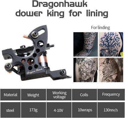 Dragonhawk Traditional Pro Komplettes Tattoo-Set – Zwei Maschinen, Farben, Netzteile, Einwegnadeln, Griffe – Ideal für Anfänger und Start-Tätowierer
