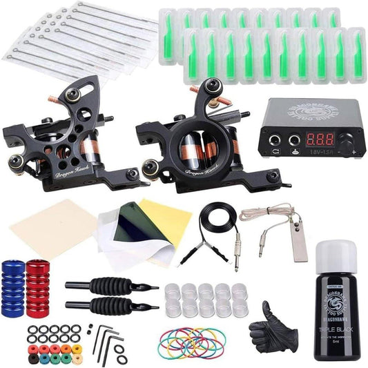 Dragonhawk Traditional Pro Komplettes Tattoo-Set – Zwei Maschinen, Farben, Netzteile, Einwegnadeln, Griffe – Ideal für Anfänger und Start-Tätowierer