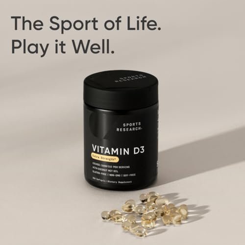 Sports Research Vitamin D3 5000 IE mit Kokos-MCT-Öl – Hochdosiertes Vitamin-D-Präparat für Immun- und Knochenunterstützung – Non-GMO verifiziert, gluten- & sojafrei – 125 µg, 360 flüssige Weichkapseln