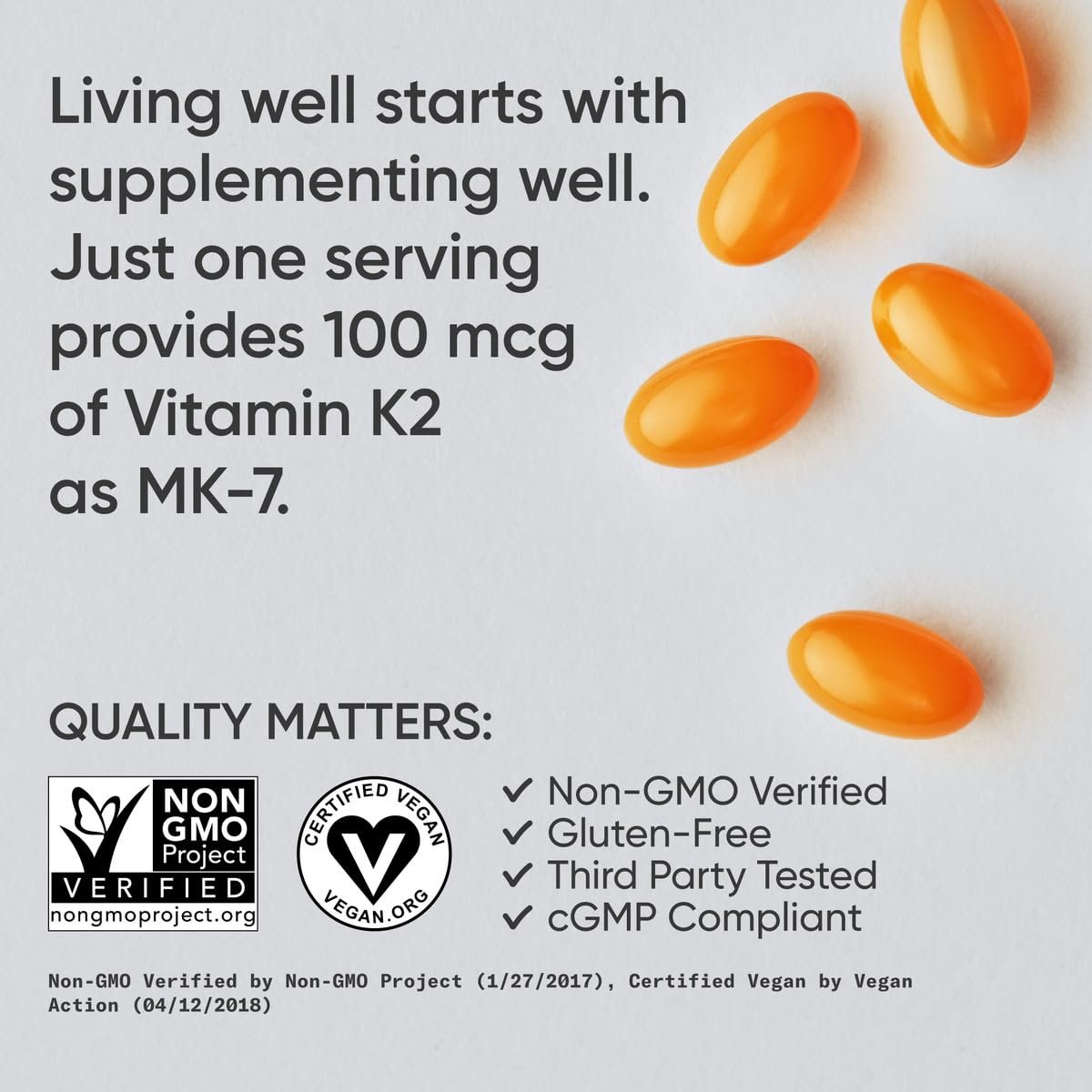 Sports Research® Vitamin K2 als MK-7 100mcg mit Kokos-MCT-Öl – 60 vegane Weichkapseln (2-Monats-Vorrat) – Vegan zertifiziert, Non-GMO verifiziert, gluten- & sojafrei