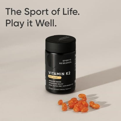 Sports Research® Vitamin K2 als MK-7 100mcg mit Kokos-MCT-Öl – 60 vegane Weichkapseln (2-Monats-Vorrat) – Vegan zertifiziert, Non-GMO verifiziert, gluten- & sojafrei