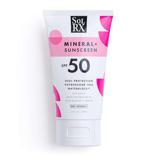 SolRX MINERAL+ SPF 50 Mineralischer Sonnenschutz mit Zinkoxid – Riffischer, Breitspektrum UVA/UVB Schutz, Wasserbeständiger Sonnenblocker für Gesicht & Körper