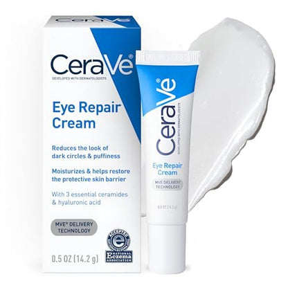CeraVe Augencreme gegen Schwellungen und Tränensäcke mit Hyaluronsäure, Niacinamid und Meeresbotanik-Komplex, ölfrei & augenärztlich getestet, 0,5 Unze