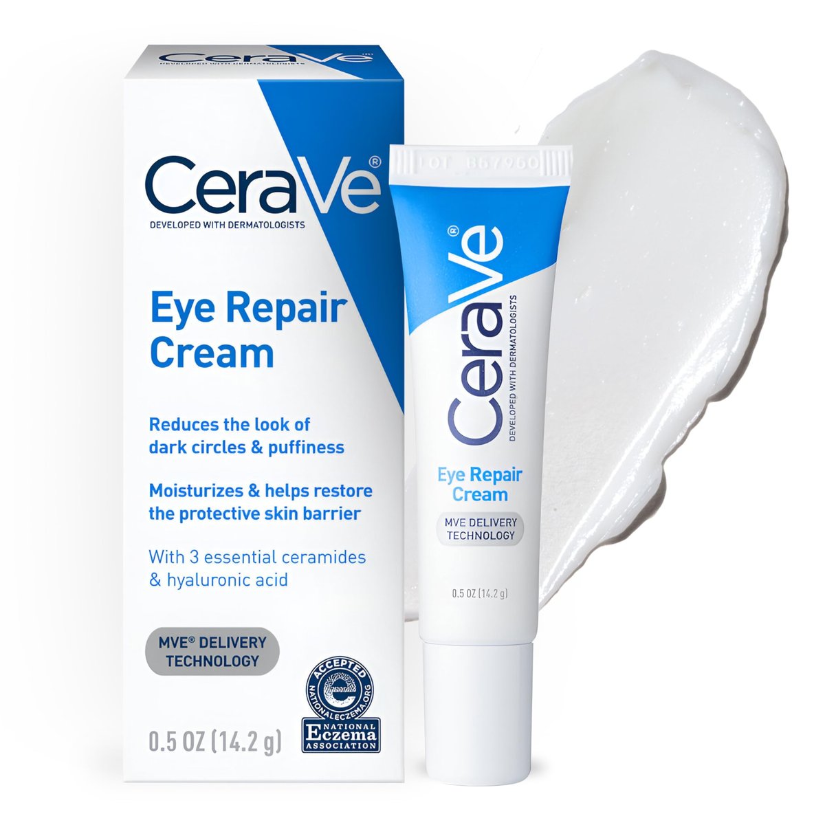 CeraVe Augencreme gegen Schwellungen und Tränensäcke mit Hyaluronsäure, Niacinamid und Meeresbotanik-Komplex, ölfrei & augenärztlich getestet, 0,5 Unze