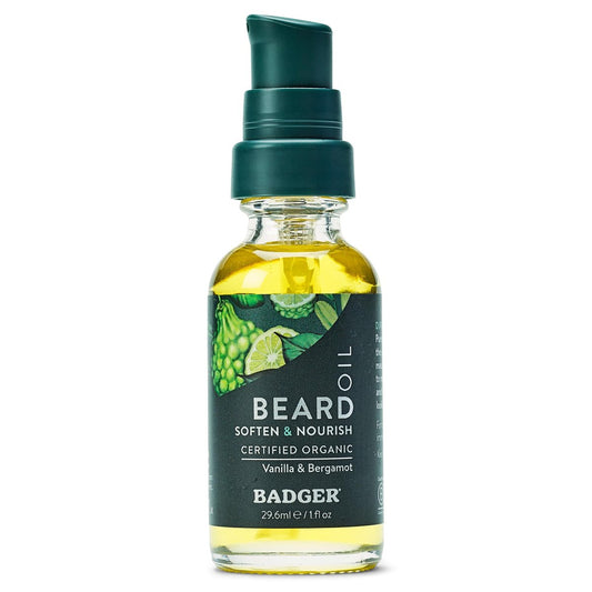 Badger Bartöl mit Babassu & Jojoba, Bio-zertifiziert, Premium Bartpflege, Bartöl für trockene Haut, Bartöl für lange Bärte, Gesichtsbehaarung Öl, 30 ml Glasflasche