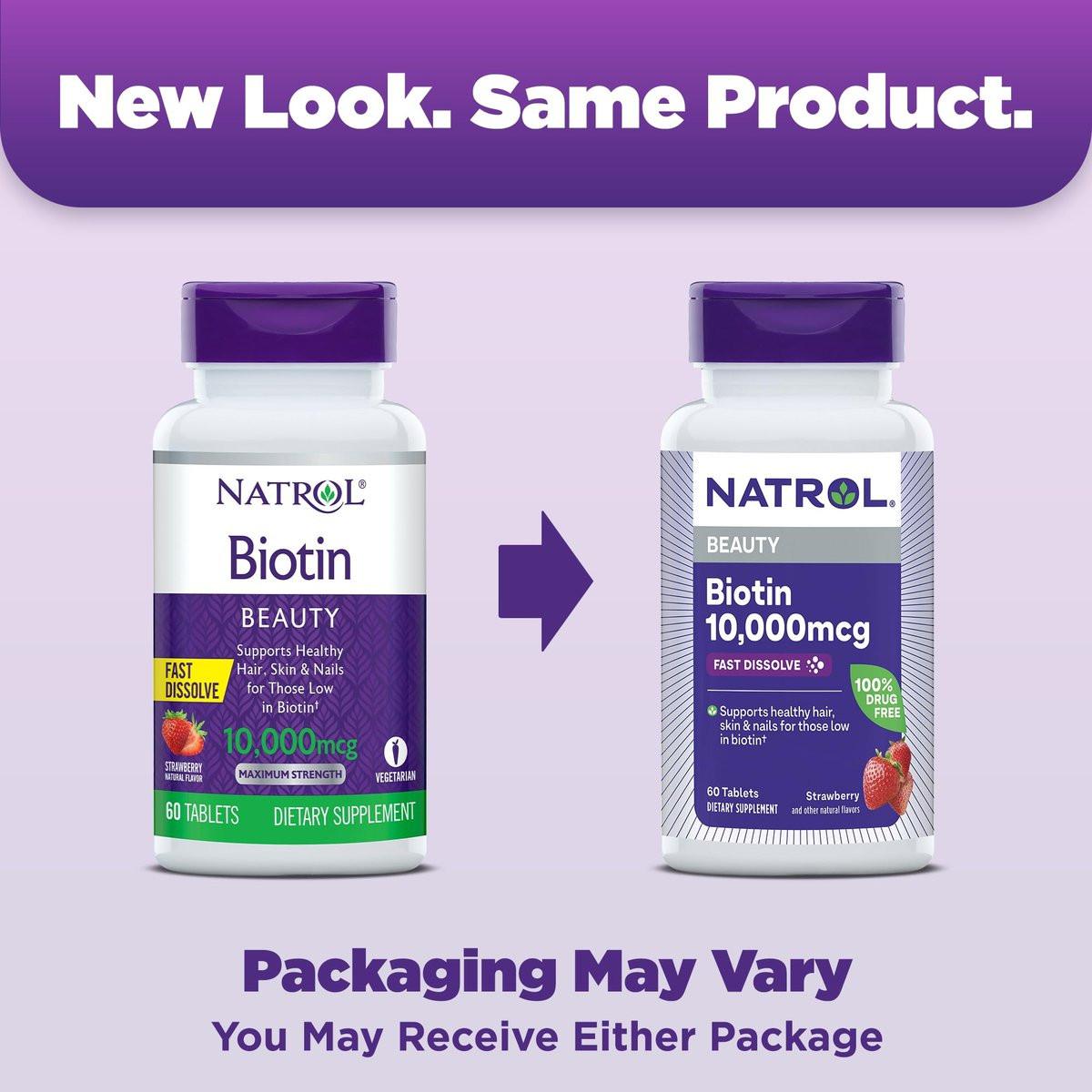 Natrol Biotin 10000mcg – 4x schneller lösliches Nahrungsergänzungsmittel für gesundes Haar, Haut und Nägel, plus Unterstützung des Energiestoffwechsels, 60 Tabletten, Vorrat für bis zu 60 Tage
