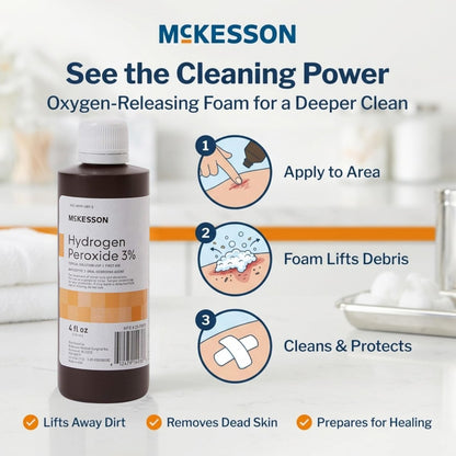 McKesson Wasserstoffperoxid 3% Lösung, 118 ml (4 Unzen) - Topische Lösung USP, Erste-Hilfe-Antiseptikum, Munddesinfektionsmittel