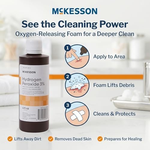 McKesson Wasserstoffperoxid 3% Lösung, 118 ml (4 Unzen) - Topische Lösung USP, Erste-Hilfe-Antiseptikum, Munddesinfektionsmittel