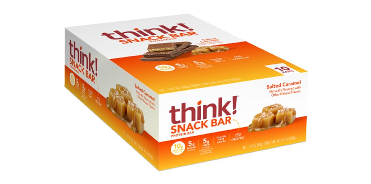 think! Proteinriegel mit Chicorée-Wurzel für Ballaststoffe, Verdauungsunterstützung, glutenfrei mit Molkenproteinisolat, gesalzenes Karamell, Snackriegel ohne künstliche Süßstoffe, 1,4 Unzen (10er Pack)