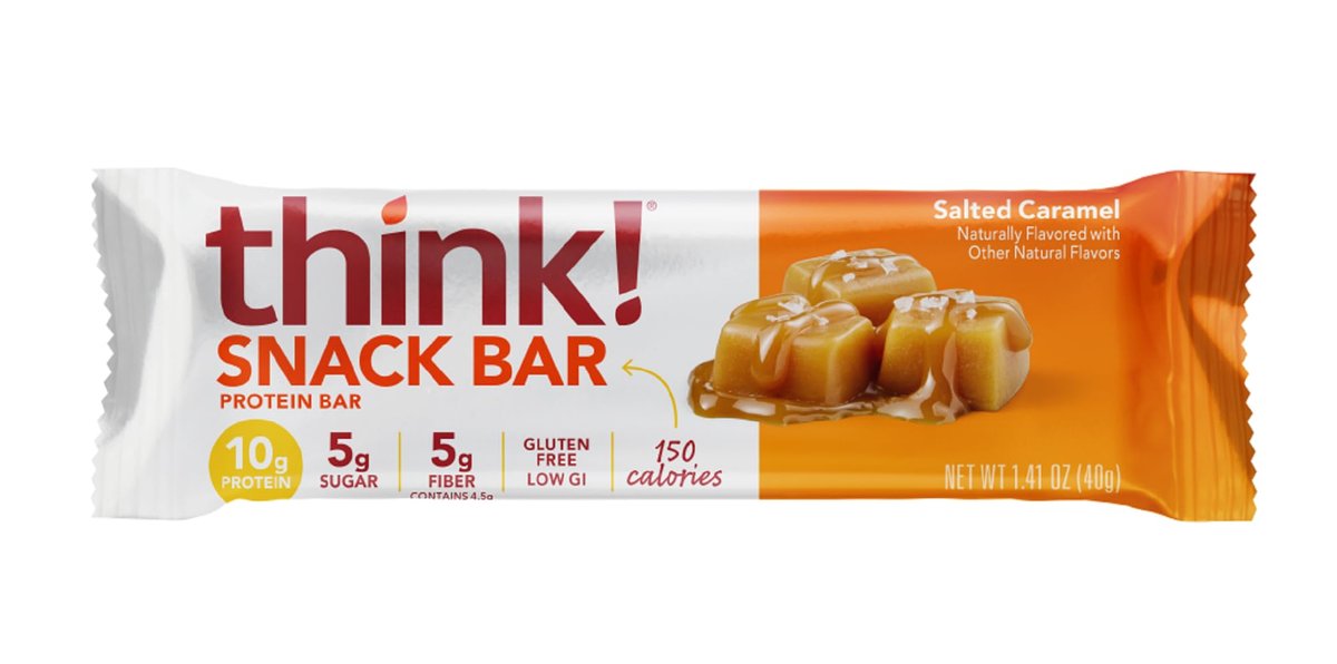 think! Proteinriegel mit Chicorée-Wurzel für Ballaststoffe, Verdauungsunterstützung, glutenfrei mit Molkenproteinisolat, gesalzenes Karamell, Snackriegel ohne künstliche Süßstoffe, 1,4 Unzen (10er Pack)