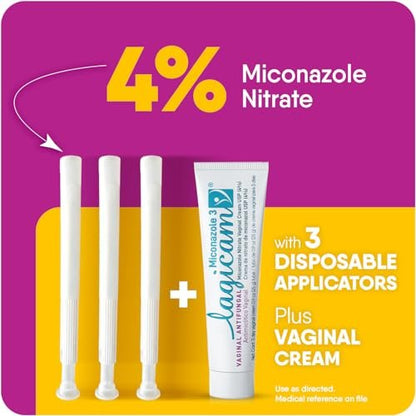 Lagicam 3-Tage-Vaginalpilzbehandlung für Frauen – Miconazolnitrat-Creme lindert Juckreiz und Reizungen, 3 Einweg-Applikatoren & Creme (1 Packung)