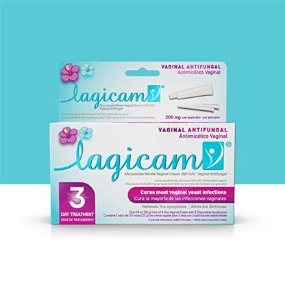 Lagicam 3-Tage-Vaginalpilzbehandlung für Frauen – Miconazolnitrat-Creme lindert Juckreiz und Reizungen, 3 Einweg-Applikatoren & Creme (1 Packung)