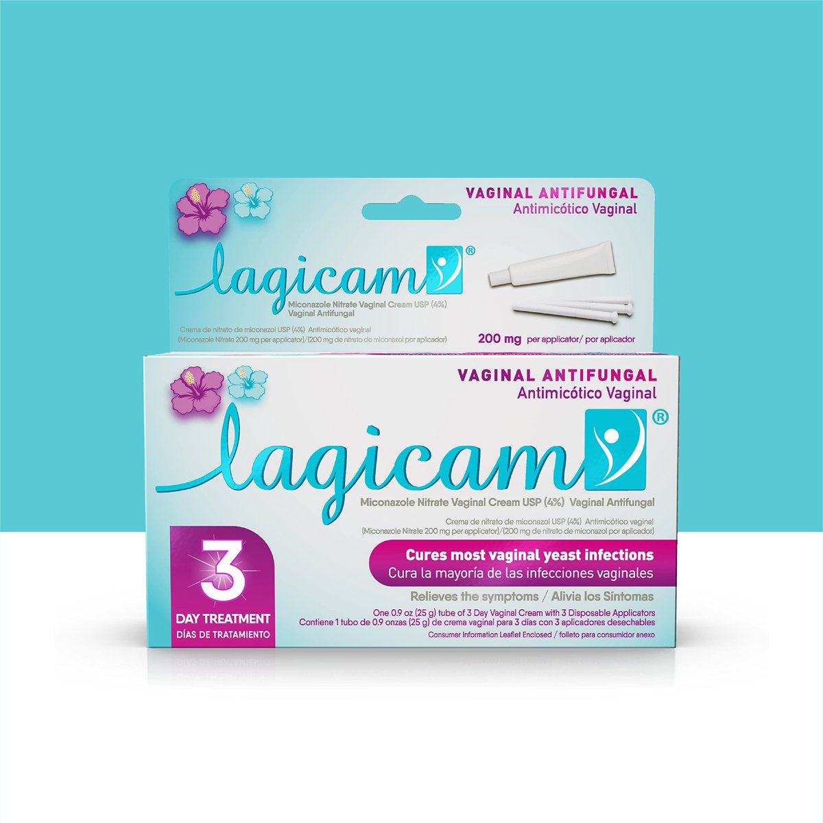 Lagicam 3-Tage-Vaginalpilzbehandlung für Frauen – Miconazolnitrat-Creme lindert Juckreiz und Reizungen, 3 Einweg-Applikatoren & Creme (1 Packung)