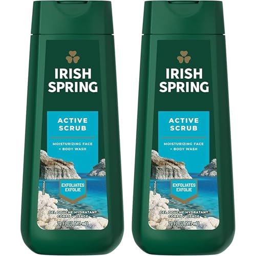Irish Spring Active Scrub Körperschaum - Feuchtigkeitsspendendes, sanftes Peeling-Gel für Gesicht und Körper, 2er-Pack (2 x 18 Fl Oz)