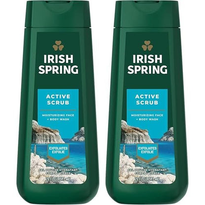 Irish Spring Active Scrub Körperschaum - Feuchtigkeitsspendendes, sanftes Peeling-Gel für Gesicht und Körper, 2er-Pack (2 x 18 Fl Oz)