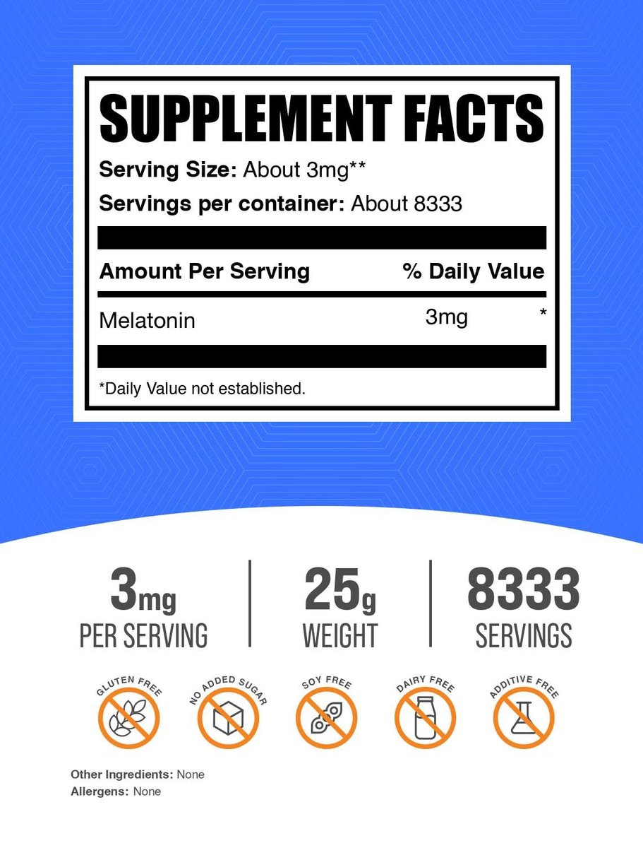 BulkSupplements.com Melatonin Pulver – Reines Melatonin, Schlafhilfe für Erwachsene – Vegan & Glutenfrei, 3 mg pro Portion, 25 g (0,88 oz) (1er-Pack)