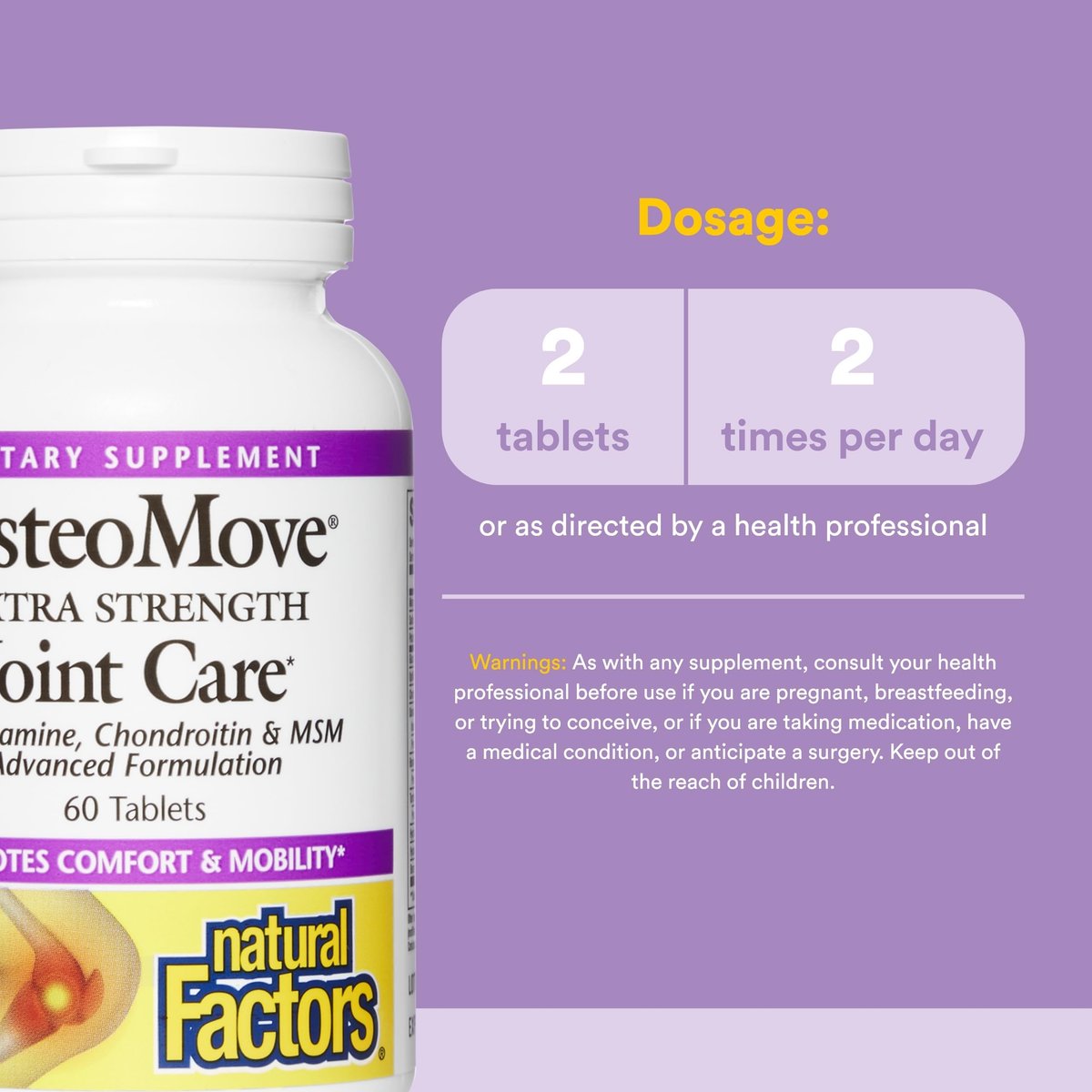 Natural Factors OsteoMove Gelenkpflege Extra Stärke – Unterstützung für Gelenk- und Knochengesundheit, Non-GMO, 60 Tabletten (30 Portionen)