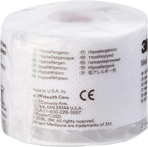 3M Medipore Hypoallergenes Weiches Stoffchirurgieband 2" x 10 Yards, Weiß, Hervorragende Haftung, Wasserbeständig