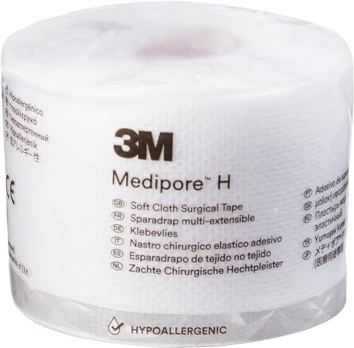 3M Medipore Hypoallergenes Weiches Stoffchirurgieband 2" x 10 Yards, Weiß, Hervorragende Haftung, Wasserbeständig