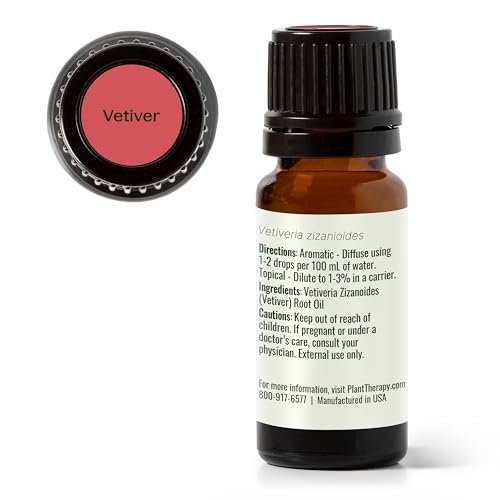 Plant Therapy Vetiver Ätherisches Öl, 10 ml – 100% rein und unverdünnt, ideal für Diffuser und DIY Hautpflege