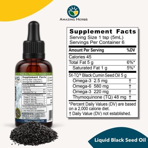 Amazing Herbs Premium Schwarzkümmelöl - Glutenfrei, Nicht-GVO, Kaltgepresstes Nigella Sativa Öl für Verdauungsgesundheit, Immununterstützung, Gehirnfunktion, Gelenkbeweglichkeit - 30 ml